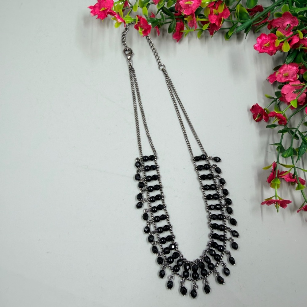 Vintage Black Crystal Beaded Y2K Choker Style Necklace